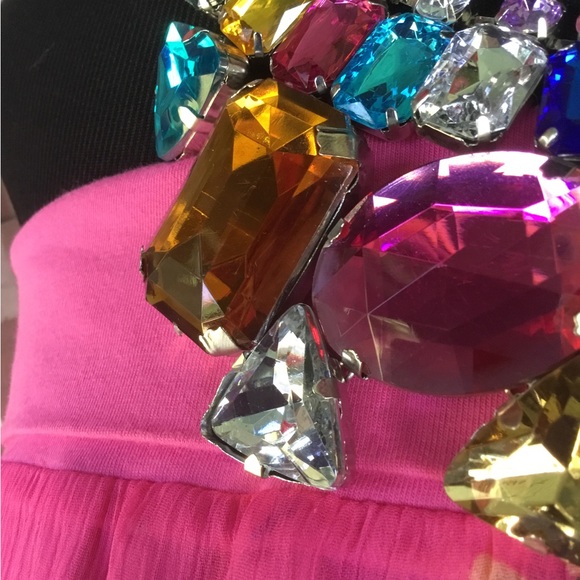 ❤️See New Listing❤️Colorful Rhinestone Ribbon Bib Chunky Statement Necklace - Picture 9 of 10